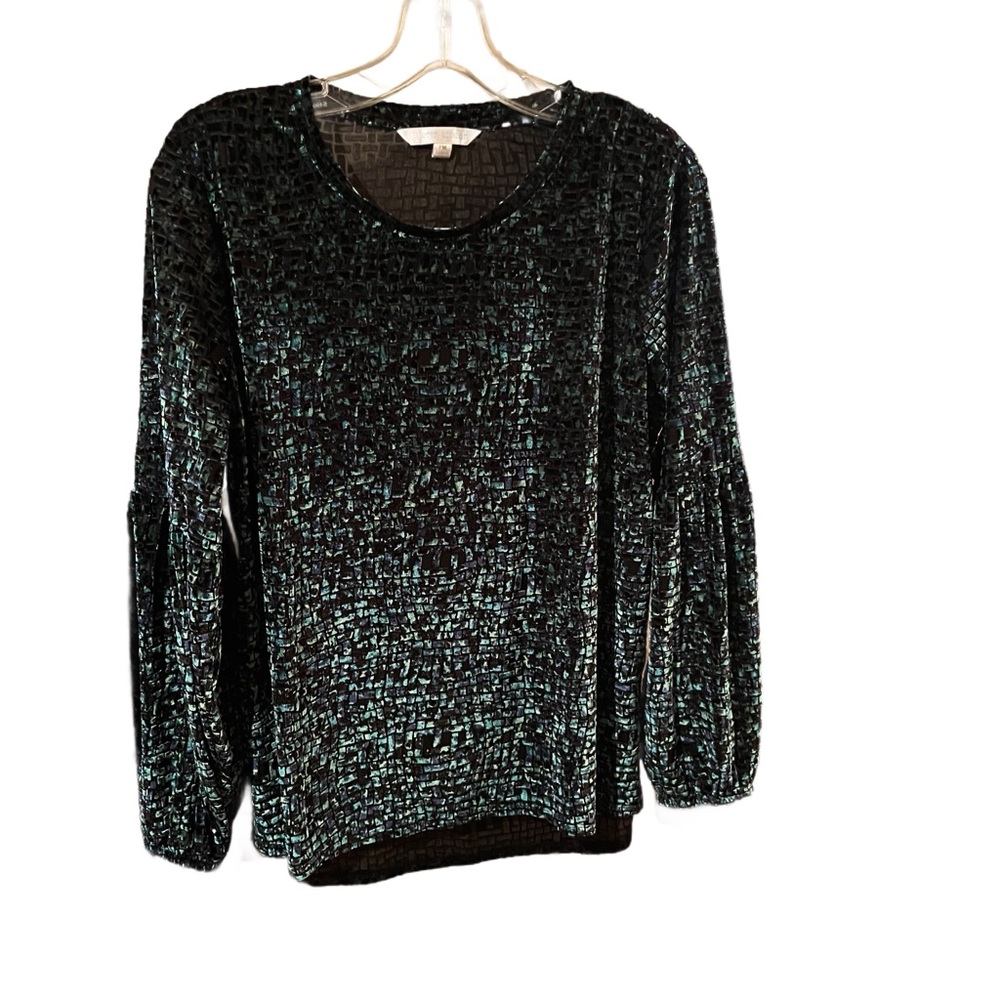 Erin London Velvet Long Sleeve Geometric Print Top Size Petite Medium Pre Owned
